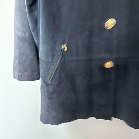 Vintage Danier Leather Suede Navy Blue Jacket Military Button Up Shoulder Pads - Picture 4 of 16